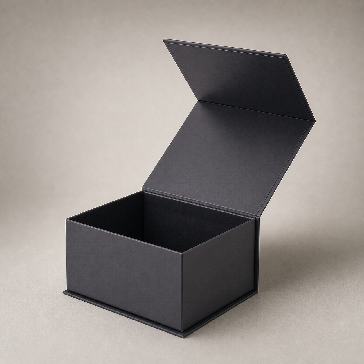 Open black rigid box for premium cosmetic packaging