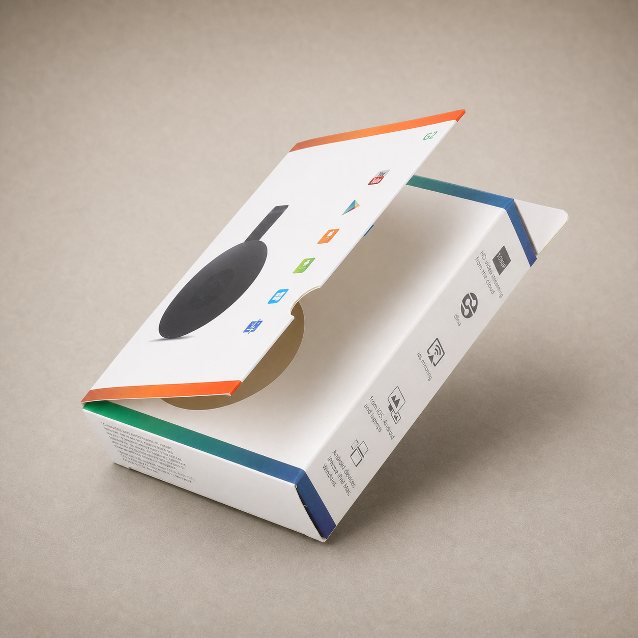 Open printed folding carton box for electronics packaging