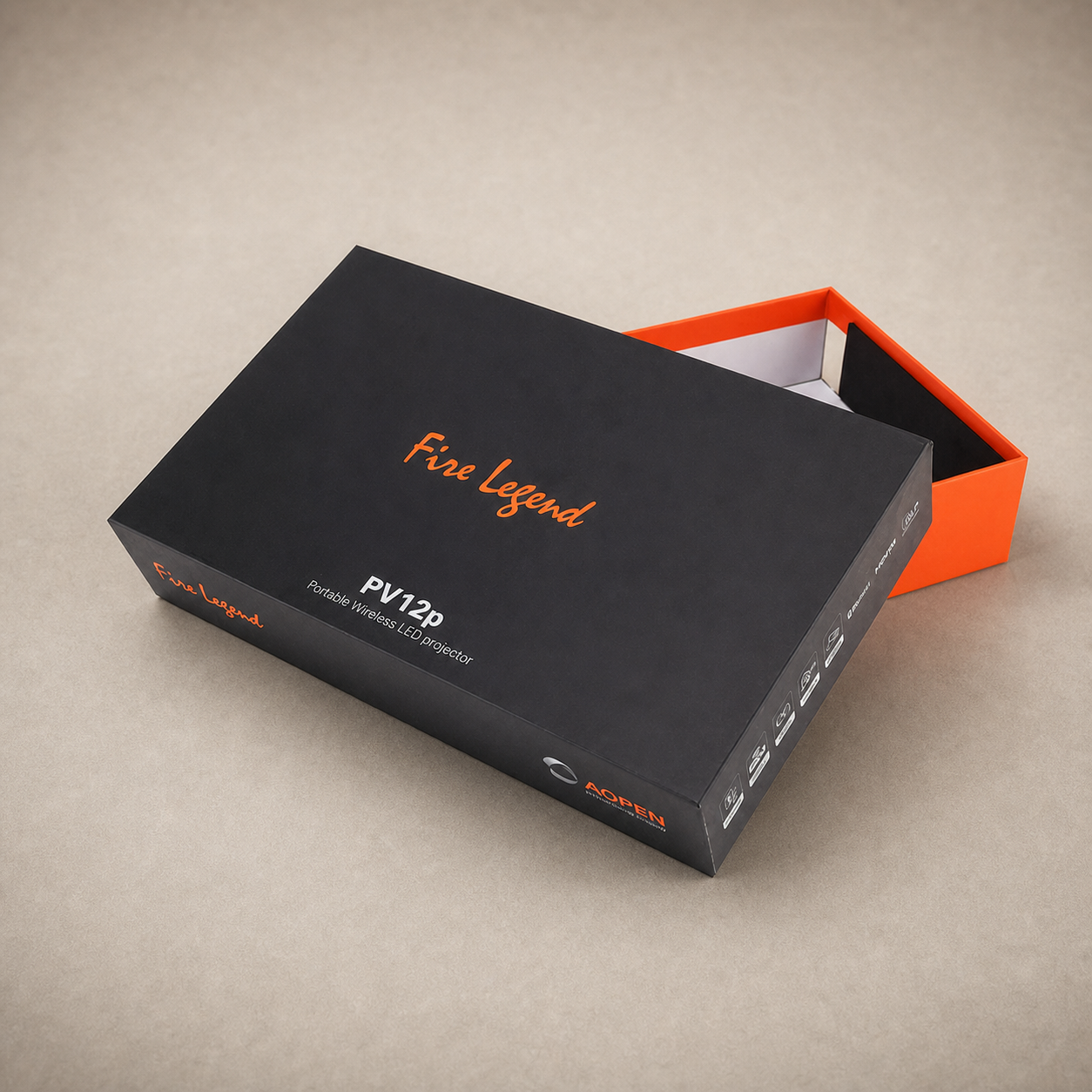 Black and orange lid and base rigid packaging box