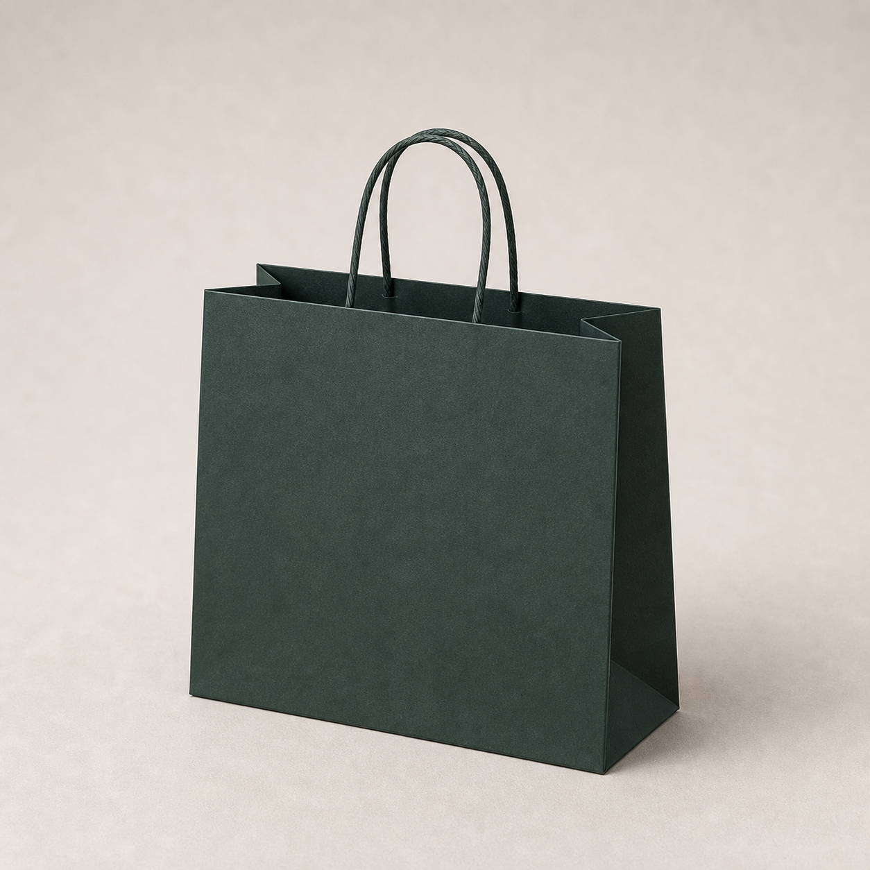 Green custom paper shopping bag with twisted paper handles