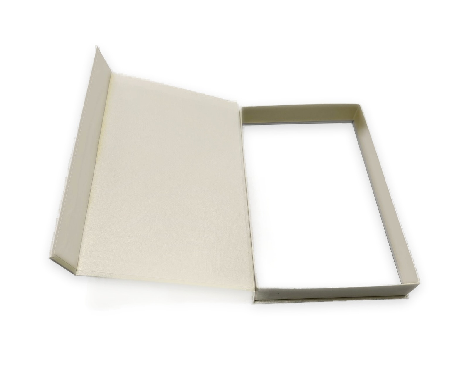 Open gold book-style rigid paper box