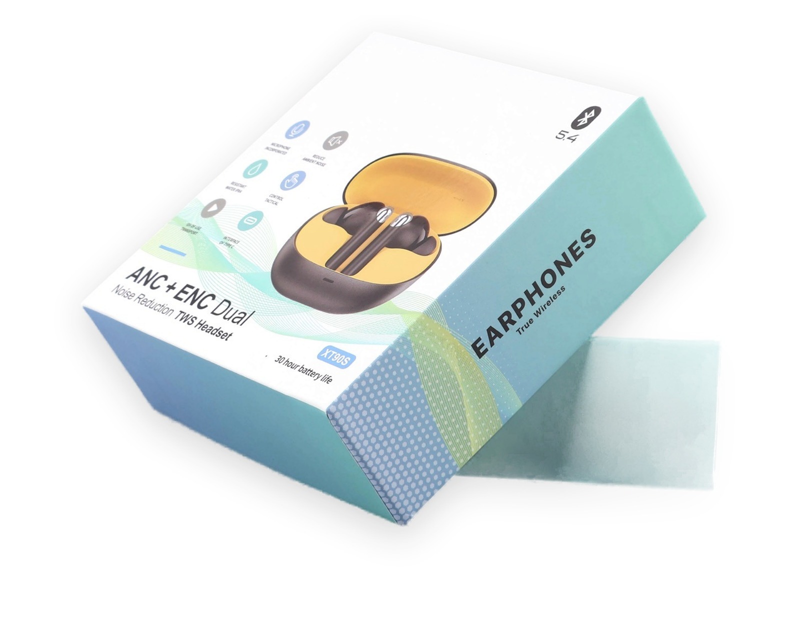 Open wireless earbuds lid and base packaging box