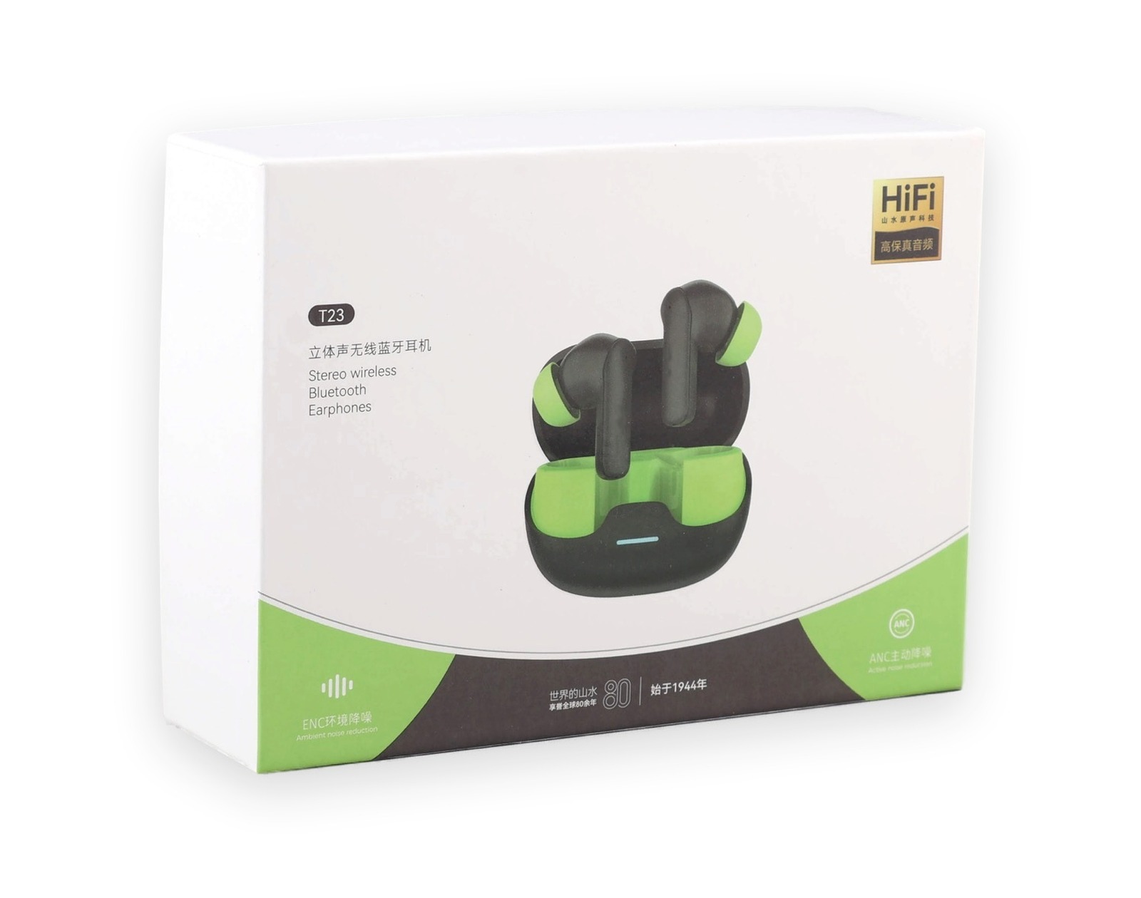 Side print detail on wireless earbuds packaging
