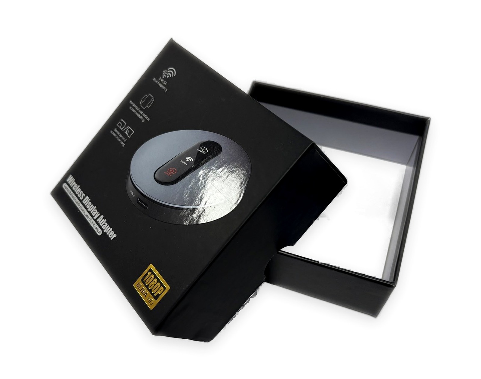 Black electronics lid and base paper box with open base