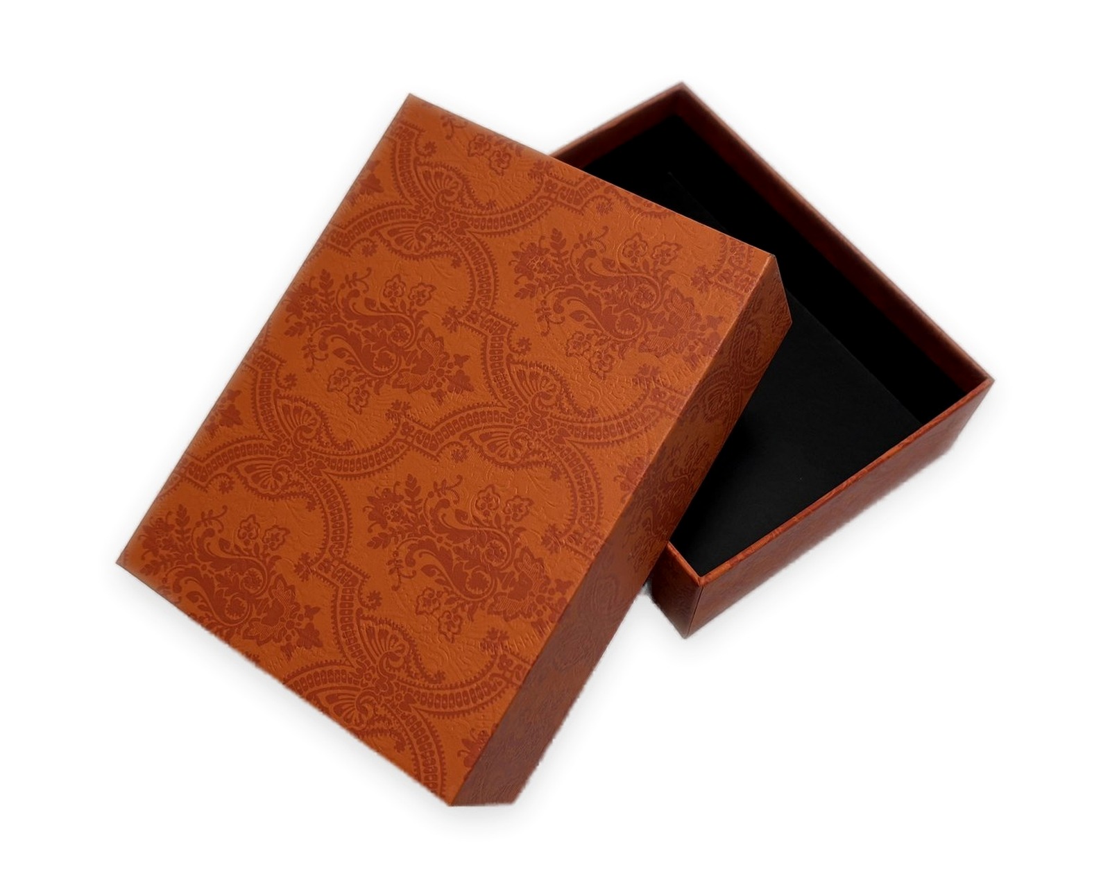 Orange patterned lid and base rigid paper box