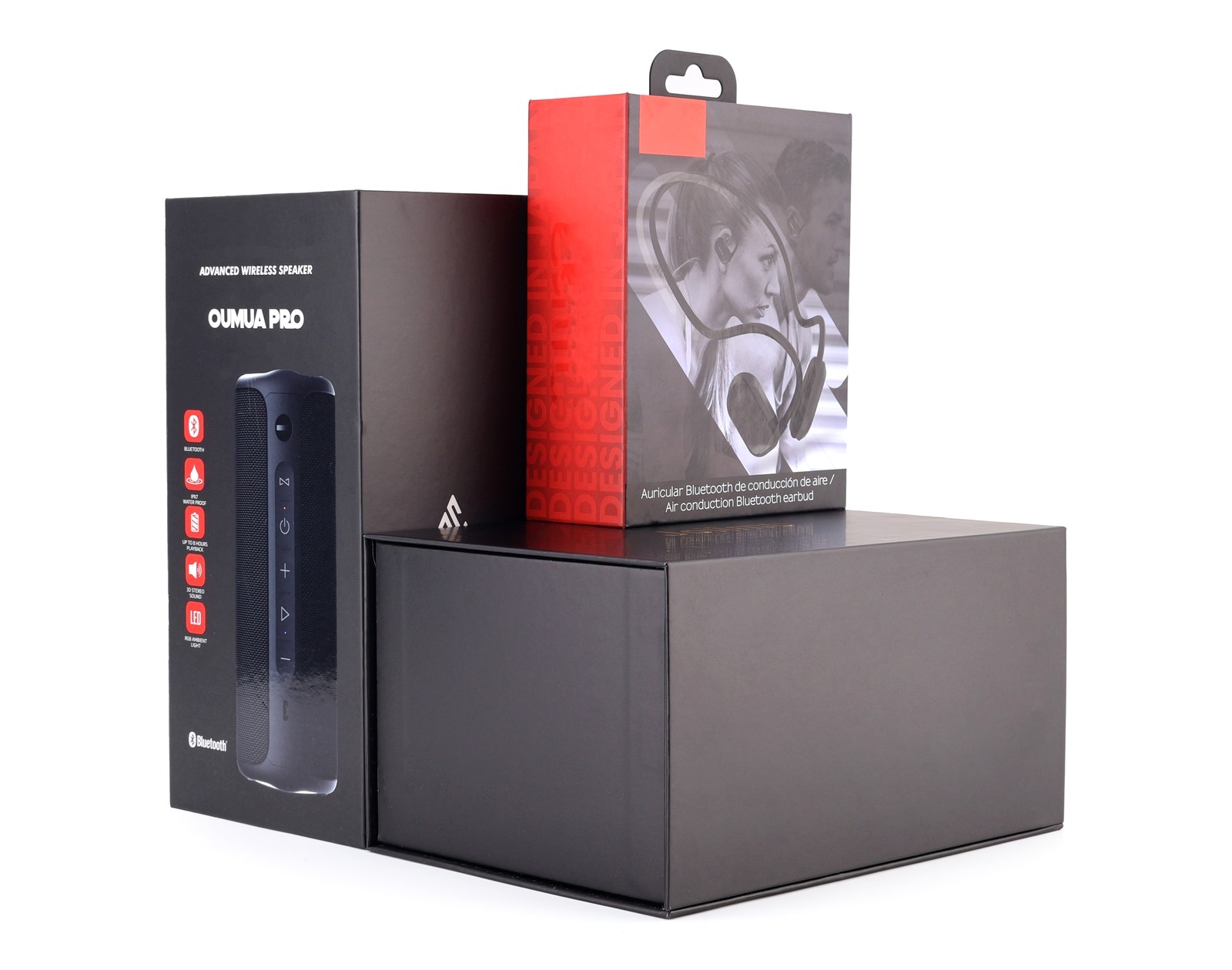 Custom rigid packaging sample set with printed retail boxes