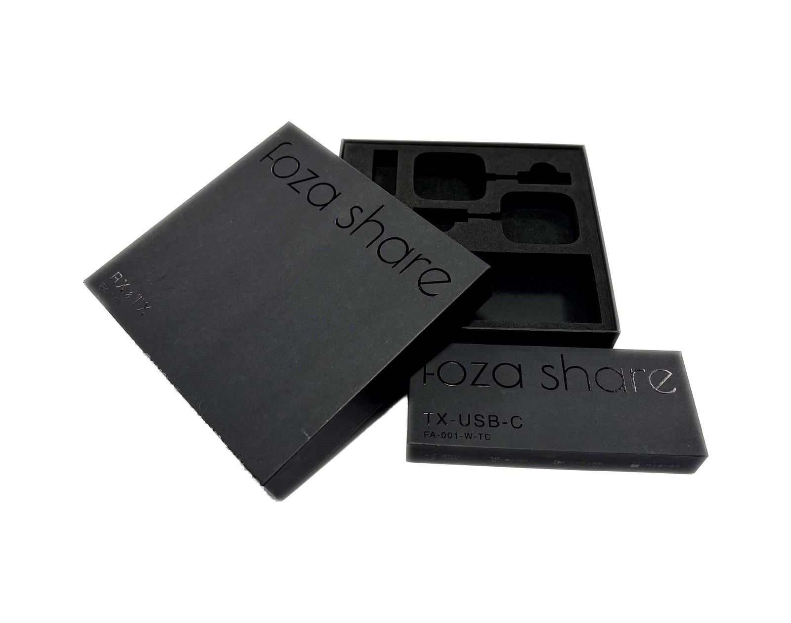 Black rigid electronics kit packaging with fitted foam insert