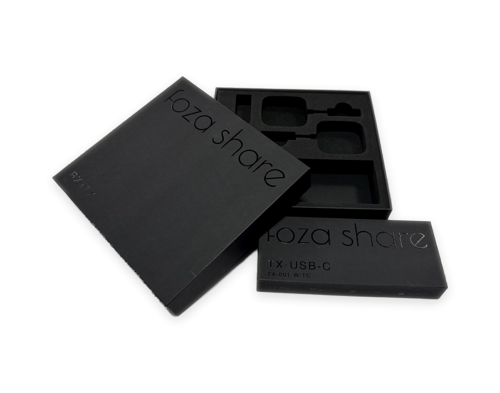 Black rigid paper box set with custom foam insert