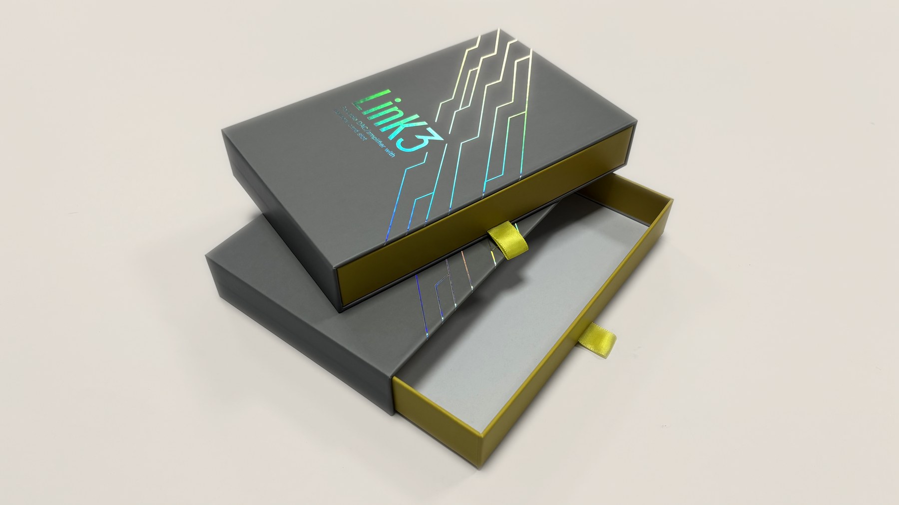 Drawer style paper box with ribbon pull for retail product packaging